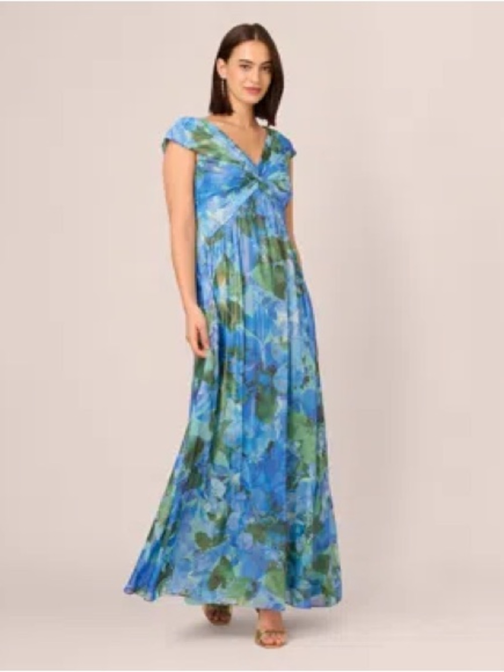 Blue & Green Floral V-Neck Maxi Dress